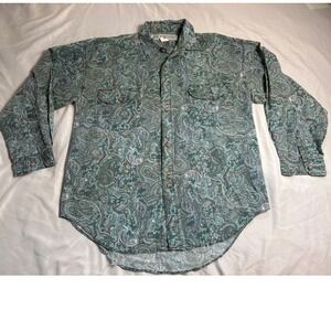 Nine Twenty East Paisley Button Down Shirt Mens L Teal Green Excellent Vintage